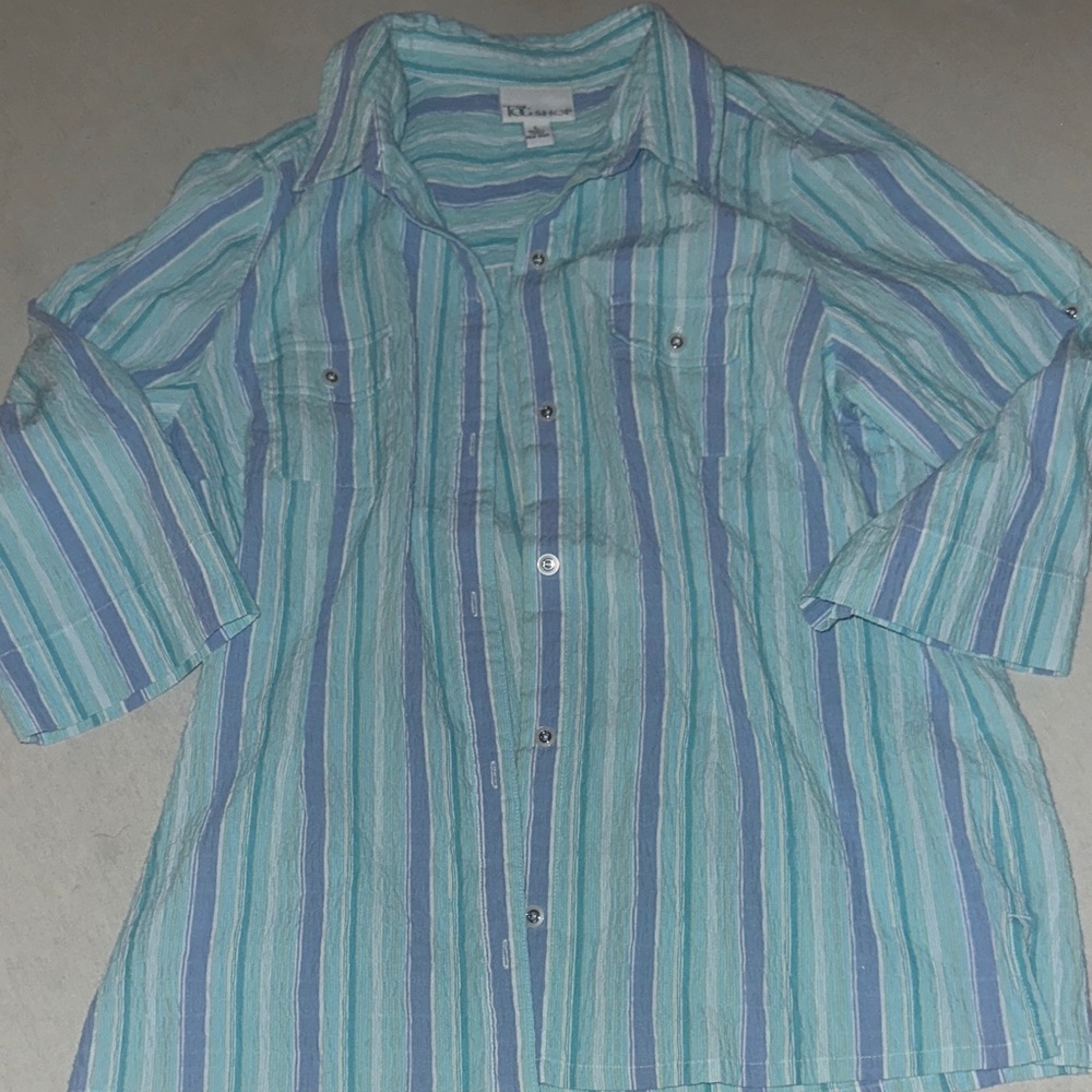 Mens Size Large Striped Blue and Green Shirt